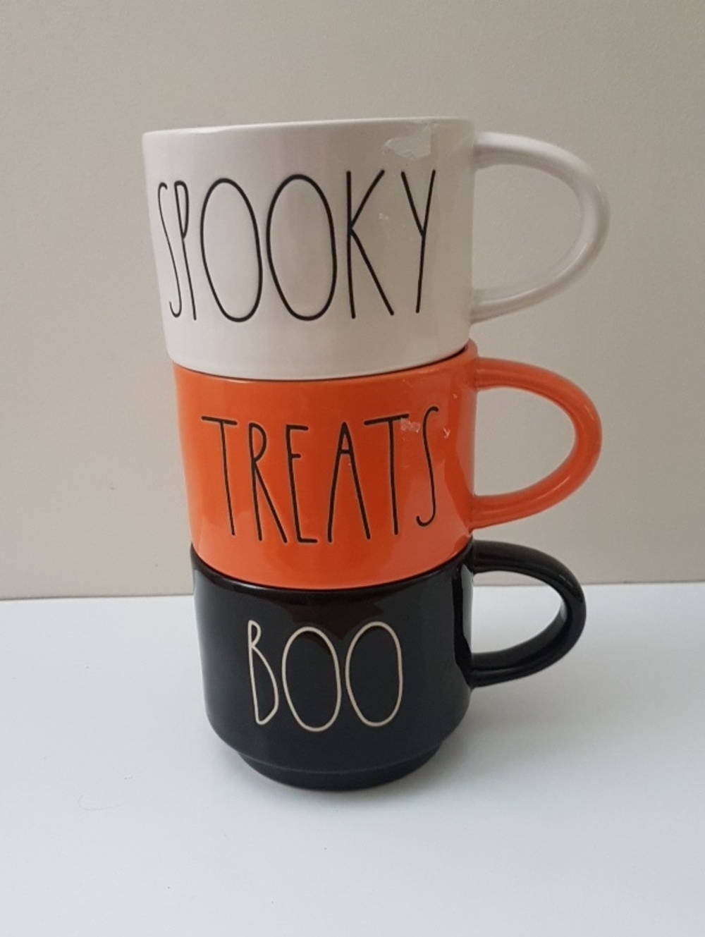 Rae Dunn Spooky Treats Boo Stacked Mugs - White, Orange, Black